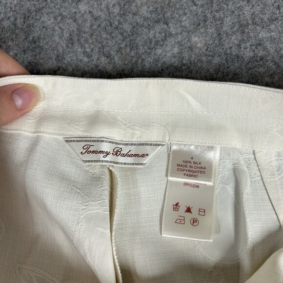 Tommy Bahama 100% Silk Poolside Pants 4 Jacquard Embroidered Capri Resort Flaw - Picture 8 of 9